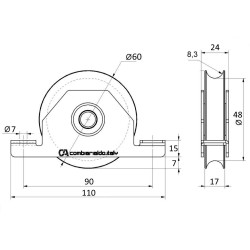 Vodiace koliesko ø 60mm pre zapustenie do jokla Combi Arialdo, pre profil C902/16, nosnosť 100kg Vodiace koliesko ø 60mm pre zapustenie do jokla Combi Arialdo, pre profil C902/16, nosnosť 100kg